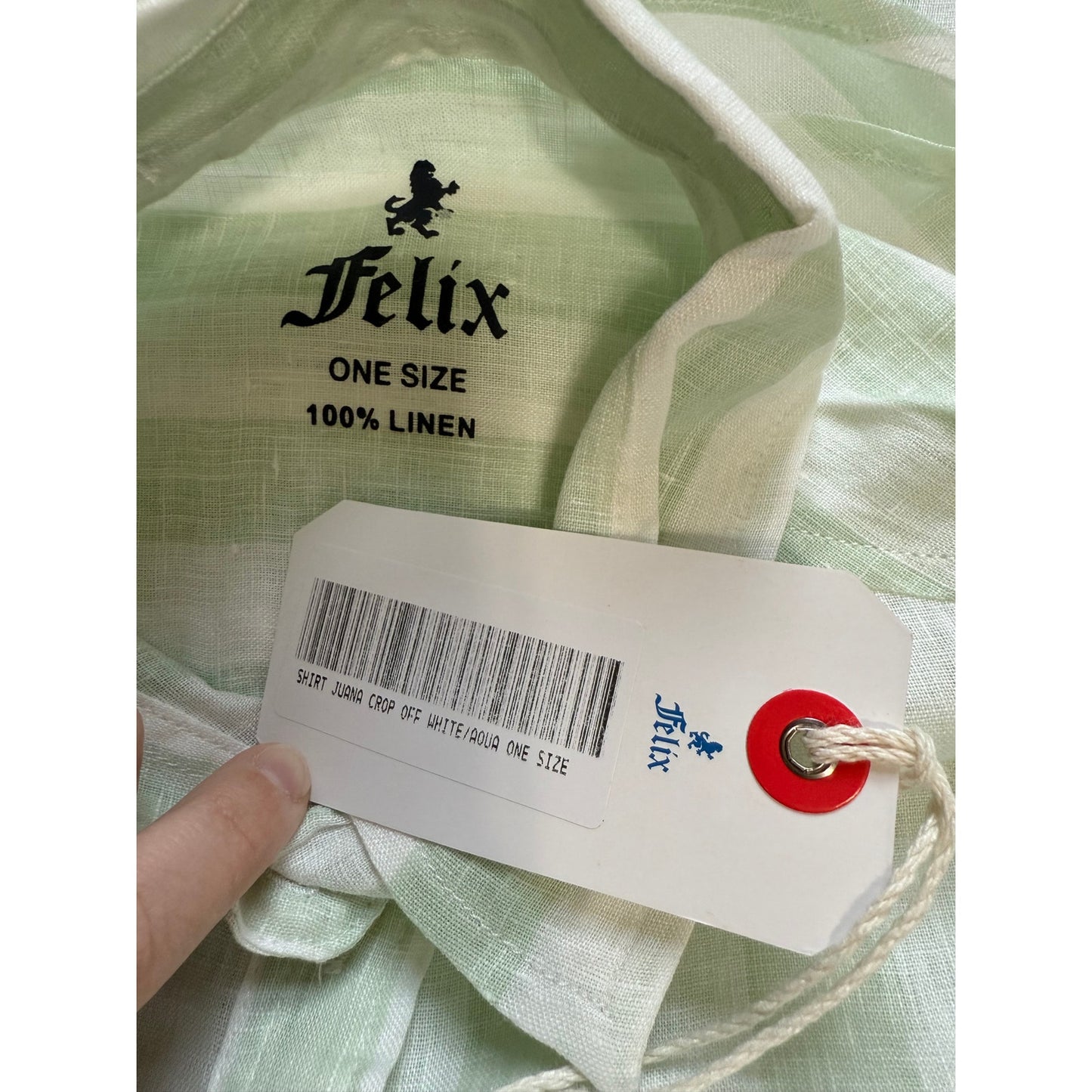 Felix 100% Linen White & Mint Green Stripe Juana Crop Blouse - One Size - NWT