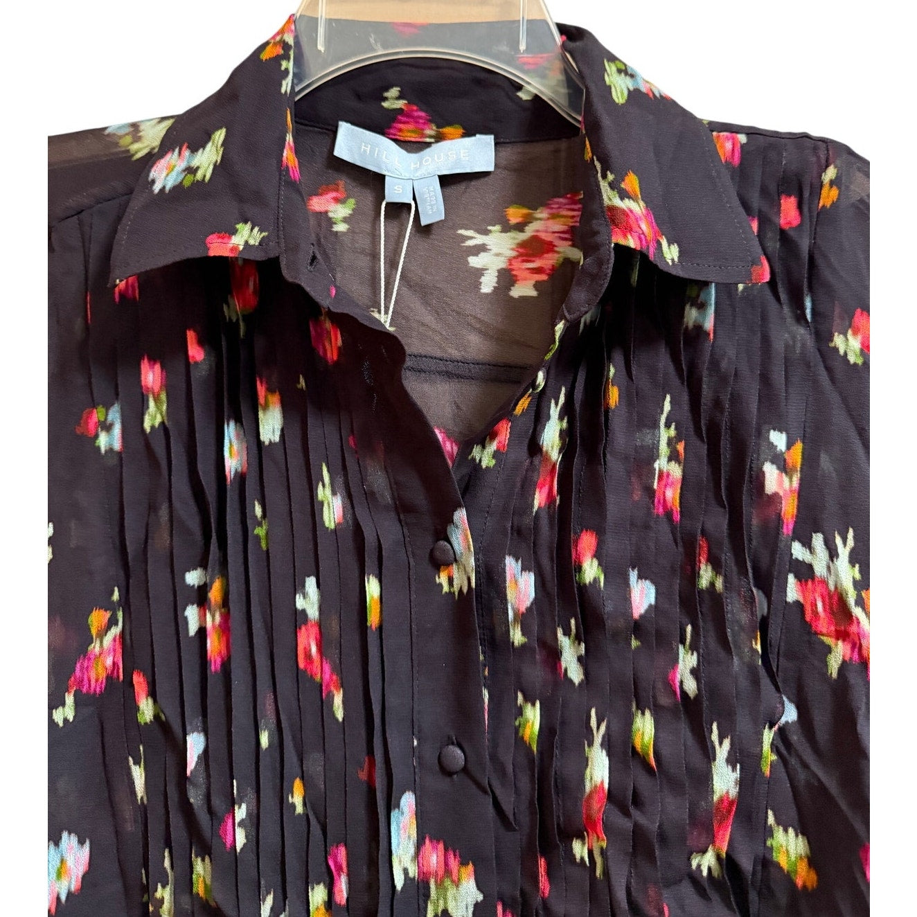 Hill House The Mellie Top Black Floral Blouse Long Sleeve - NWT - Size Small