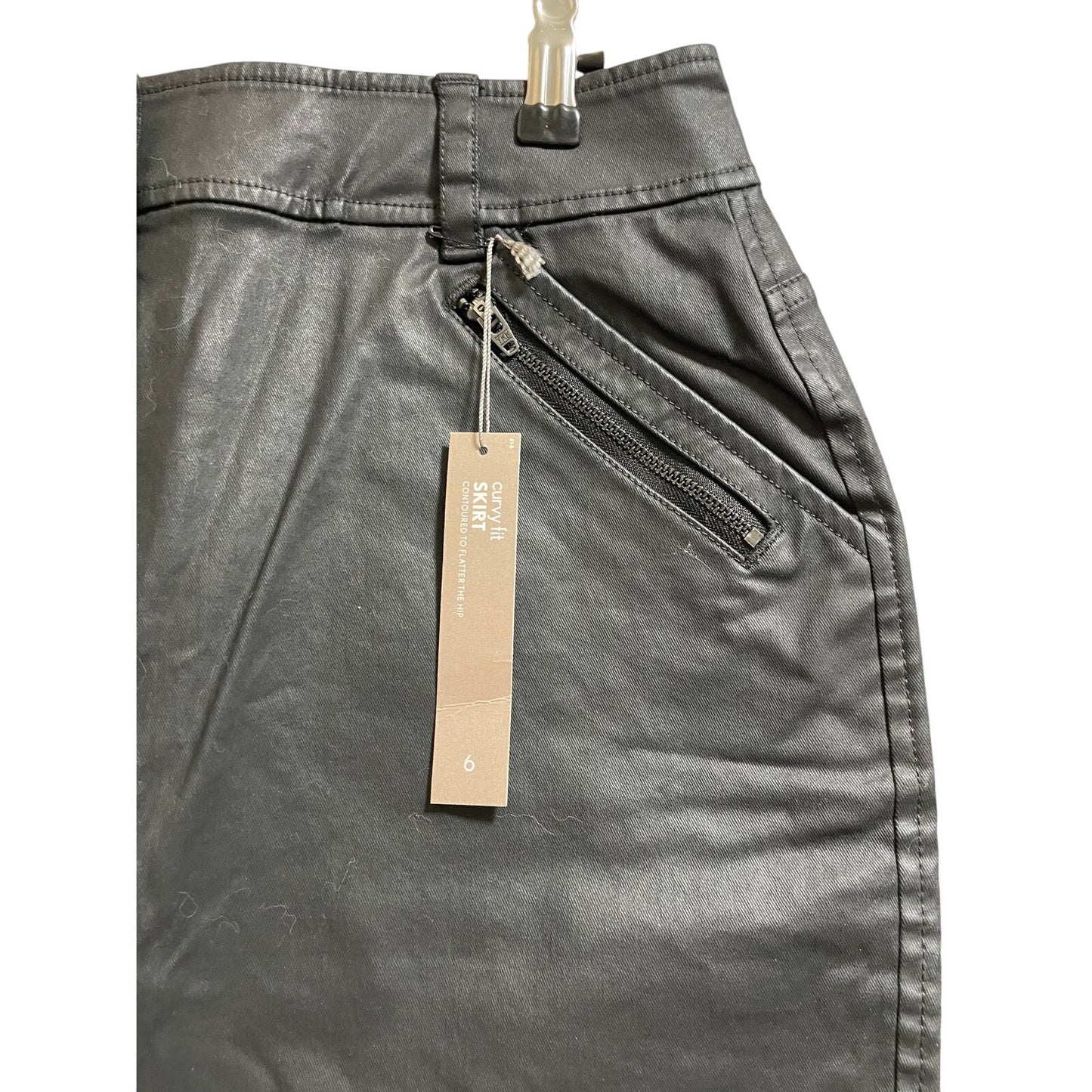 NWT Ann Taylor Dark Grey Coated Denim Curvy Fit Pencil Skirt - Size 6 - $69.50