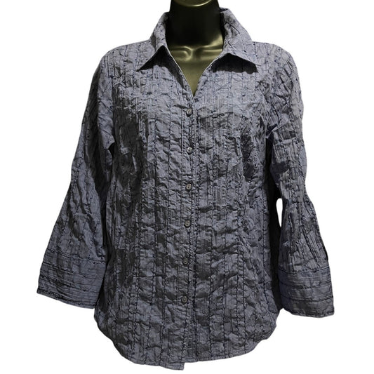 JM Collection Blue / Purple Embroidered Stripe Collared Button Up Blouse Size 8