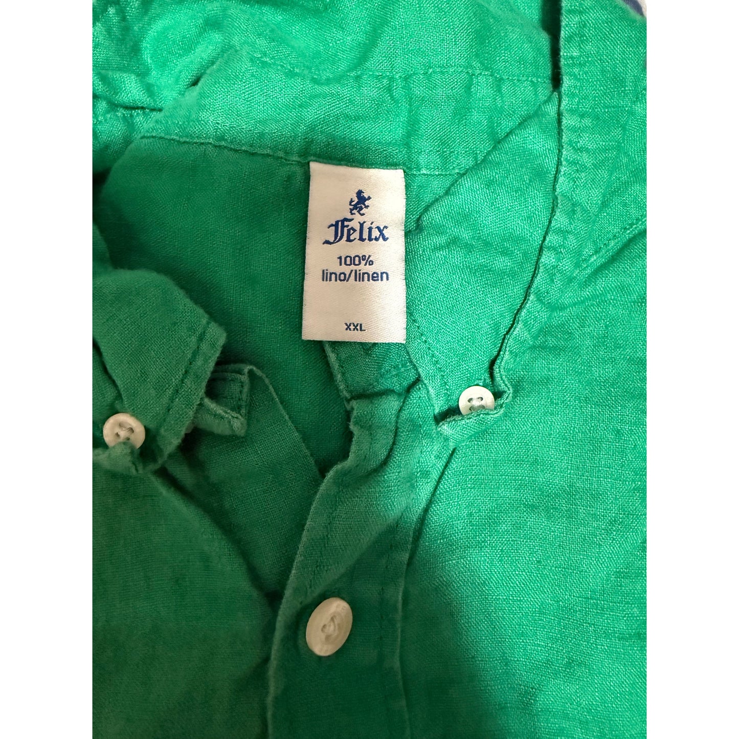 Felix 100% Linen Kelly Green Button Up Blouse - Size XXL