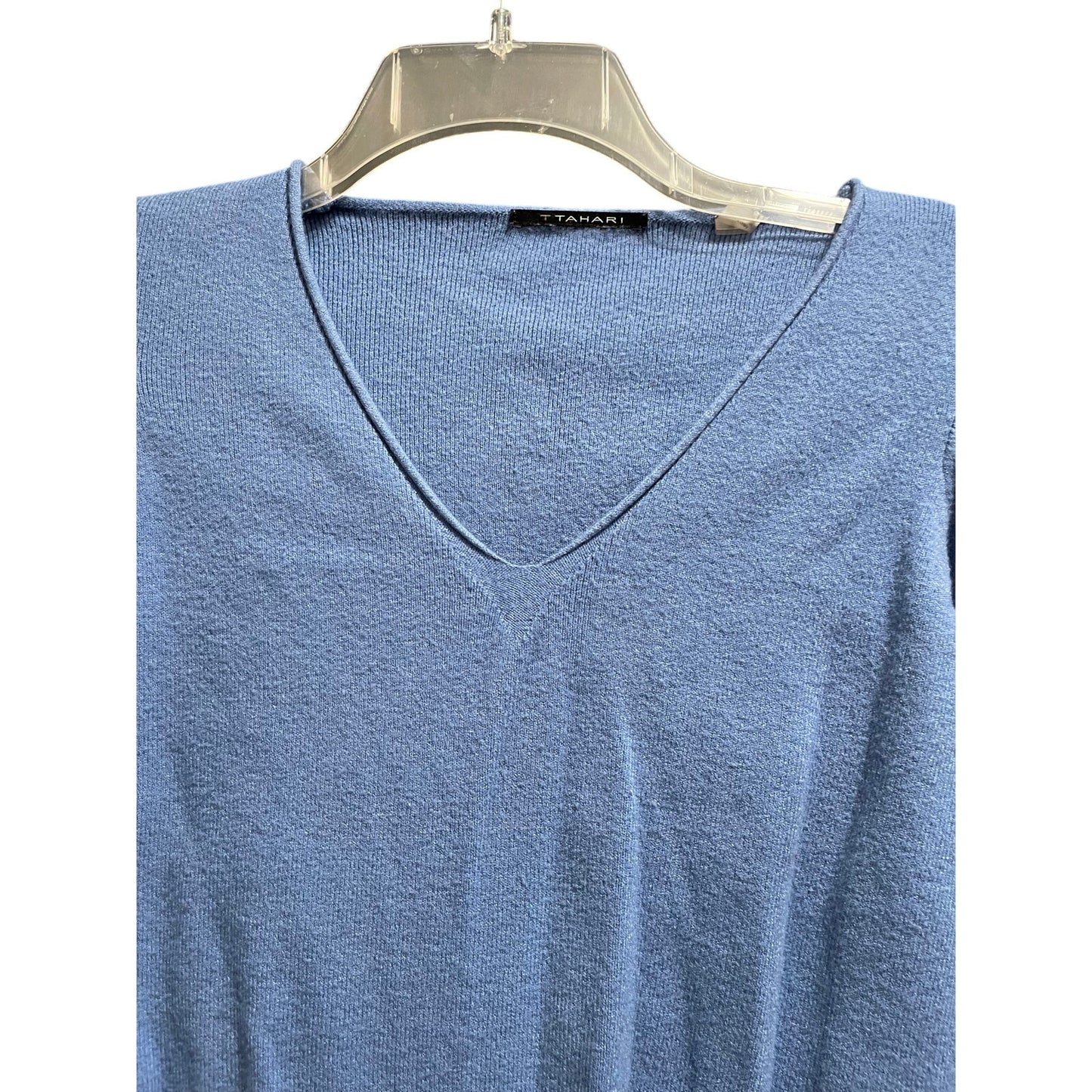 Tahari Light Blue Long Sleeve Deep V-Neck Sweater - Medium