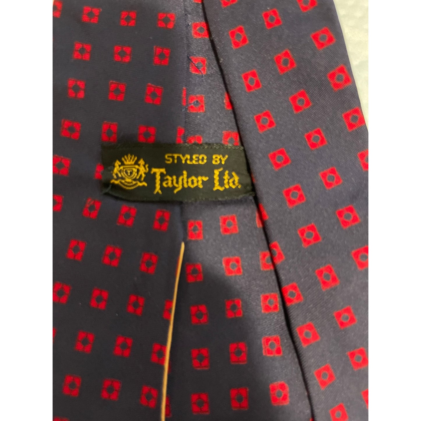 Vintage Taylor Ltd Navy Blue & Red Print All Silk Neck Tie