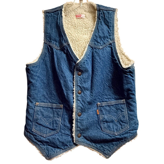 Vintage Levi's Orange Tab Sherpa Lined Denim Vest Blue Western - Medium