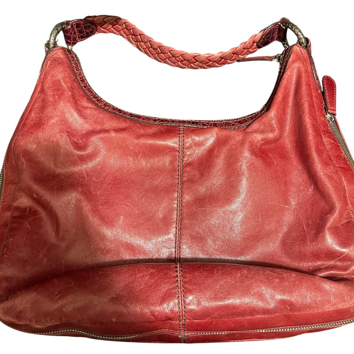 Brighton Florencia Valencia Hobo Red Leather Expandable Purse w/Dust Bag