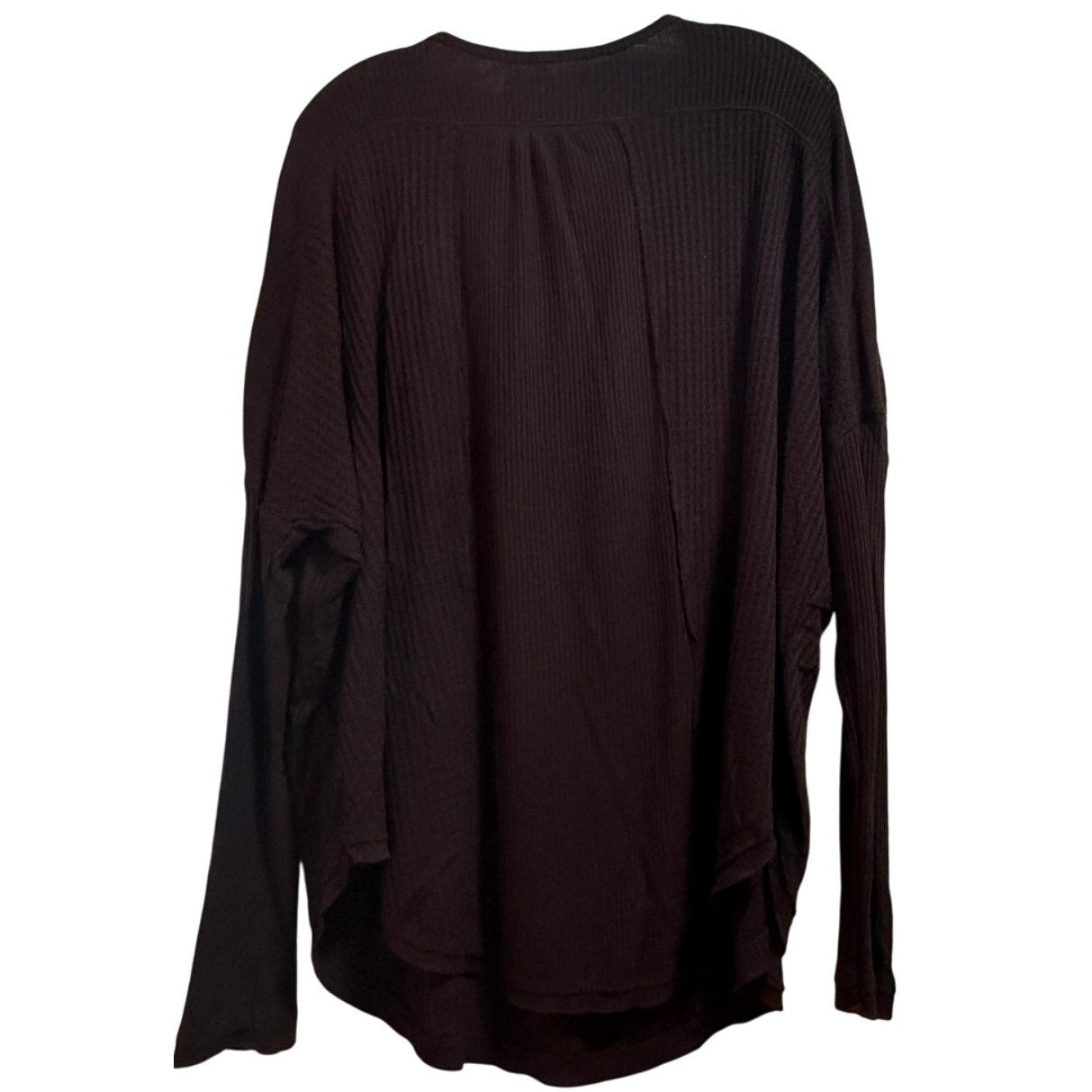 Free People Brown Long Sleeve Ribbed Knit Blouse - Size Medium - Boho Indie