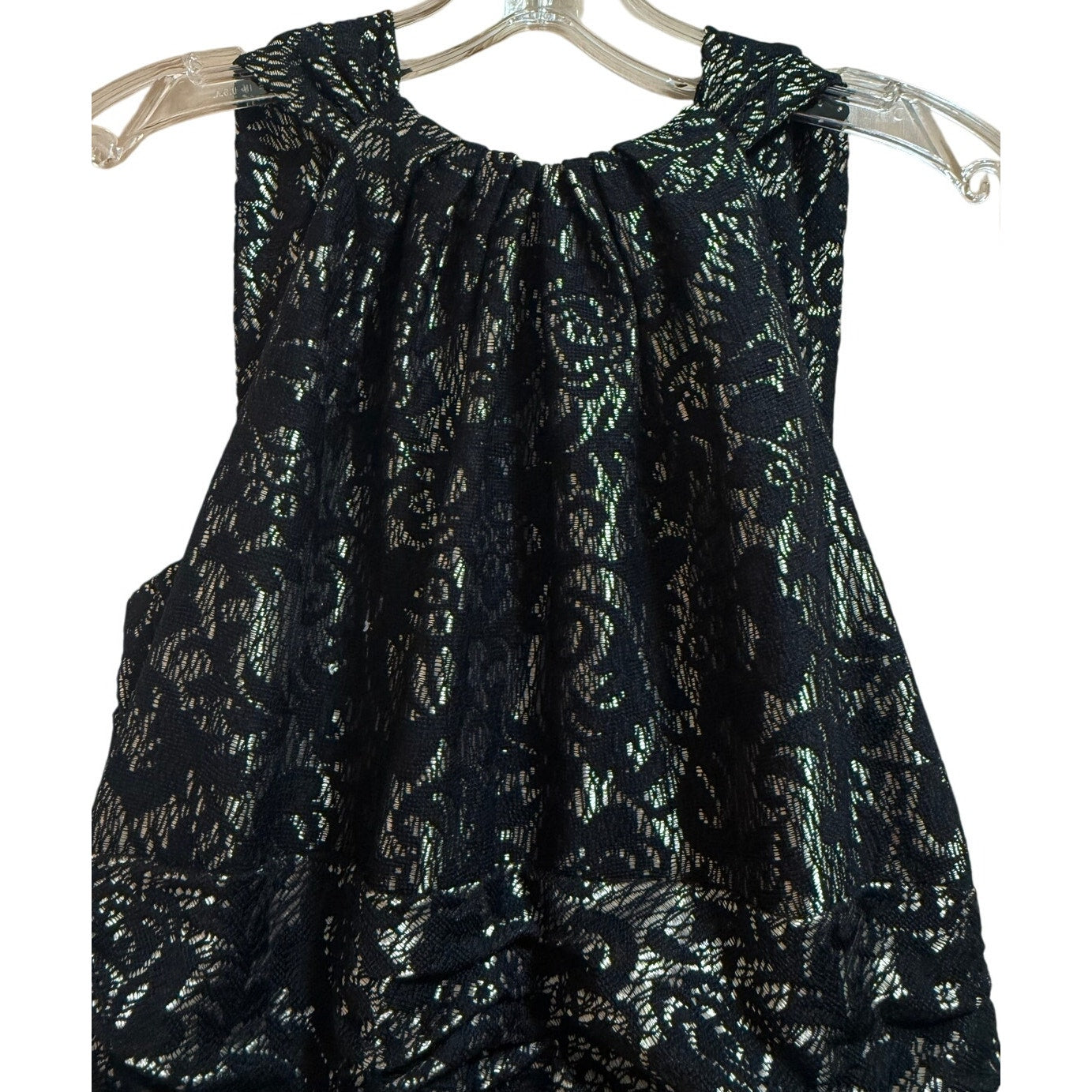 David Meister Gold and Black Lace Sleeveless Mini Dress - Size 8