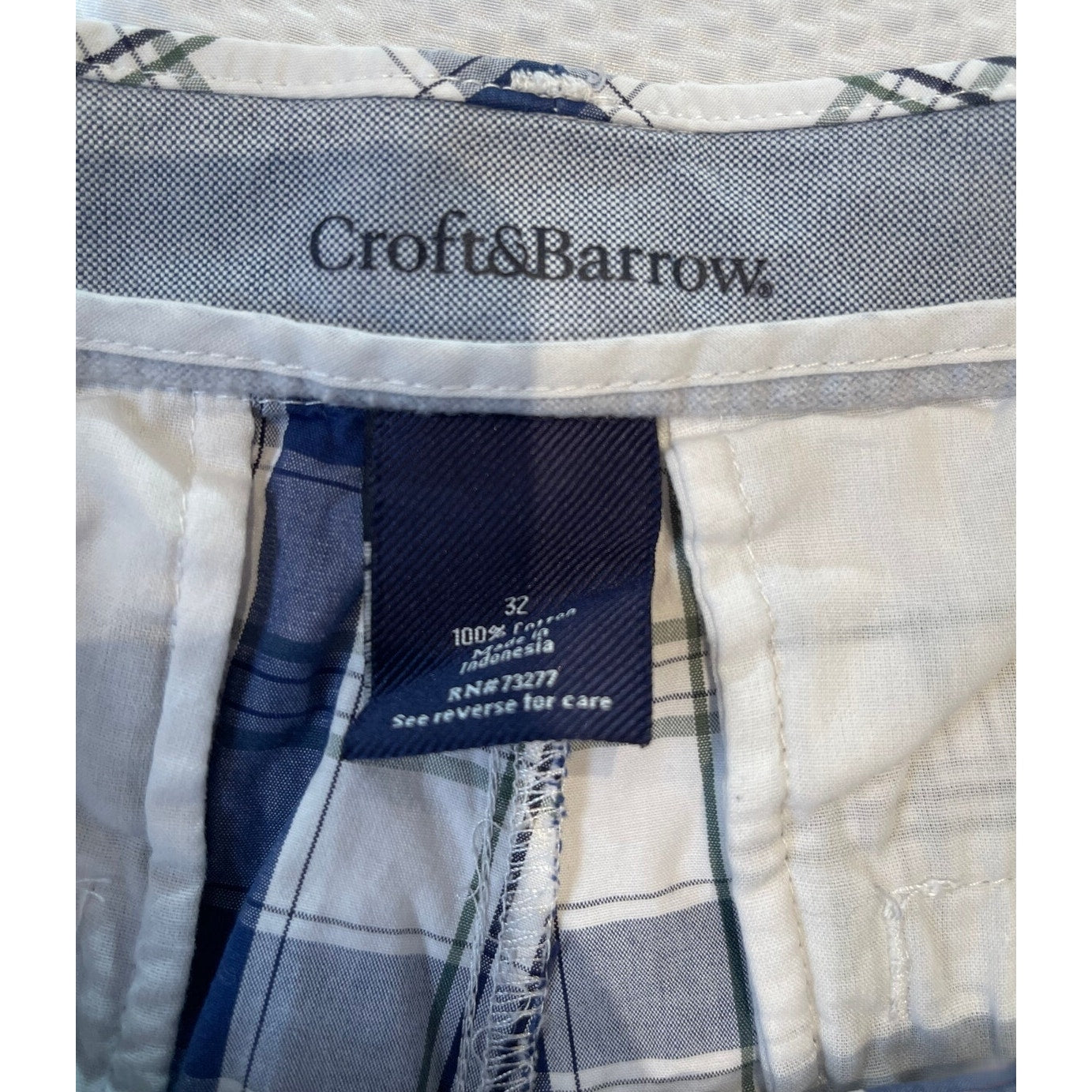 Croft & Barrow White Blue Plaid Shorts - Size 32 - 100% Cotton - Men's