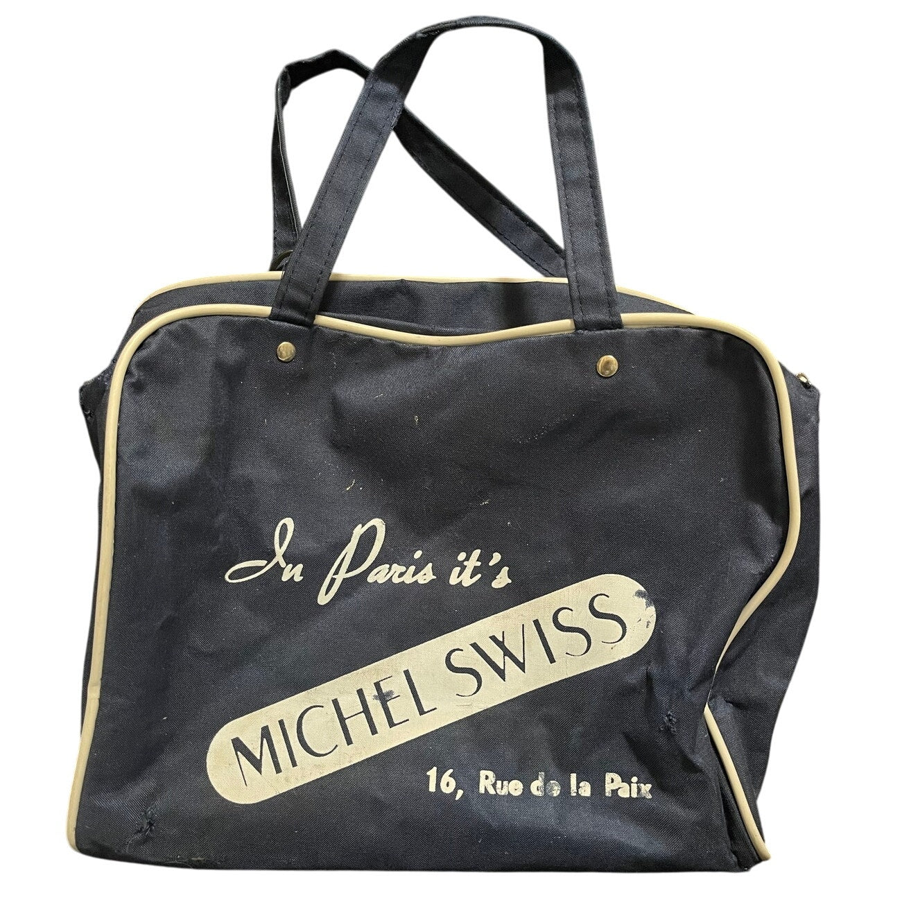 Vintage Paris Michel Swiss Navy Canvas Zip Airline Style Tote Bag