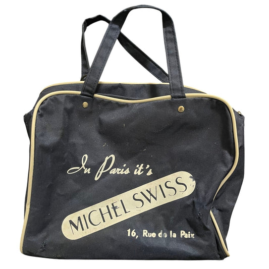 Vintage Paris Michel Swiss Navy Canvas Zip Airline Style Tote Bag