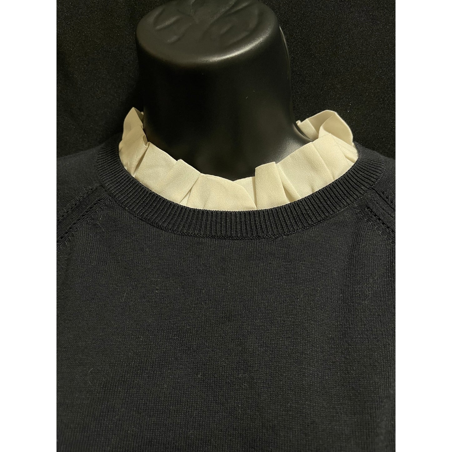 Talbots Petites Size Medium Black Knit Sweater w/White Trim