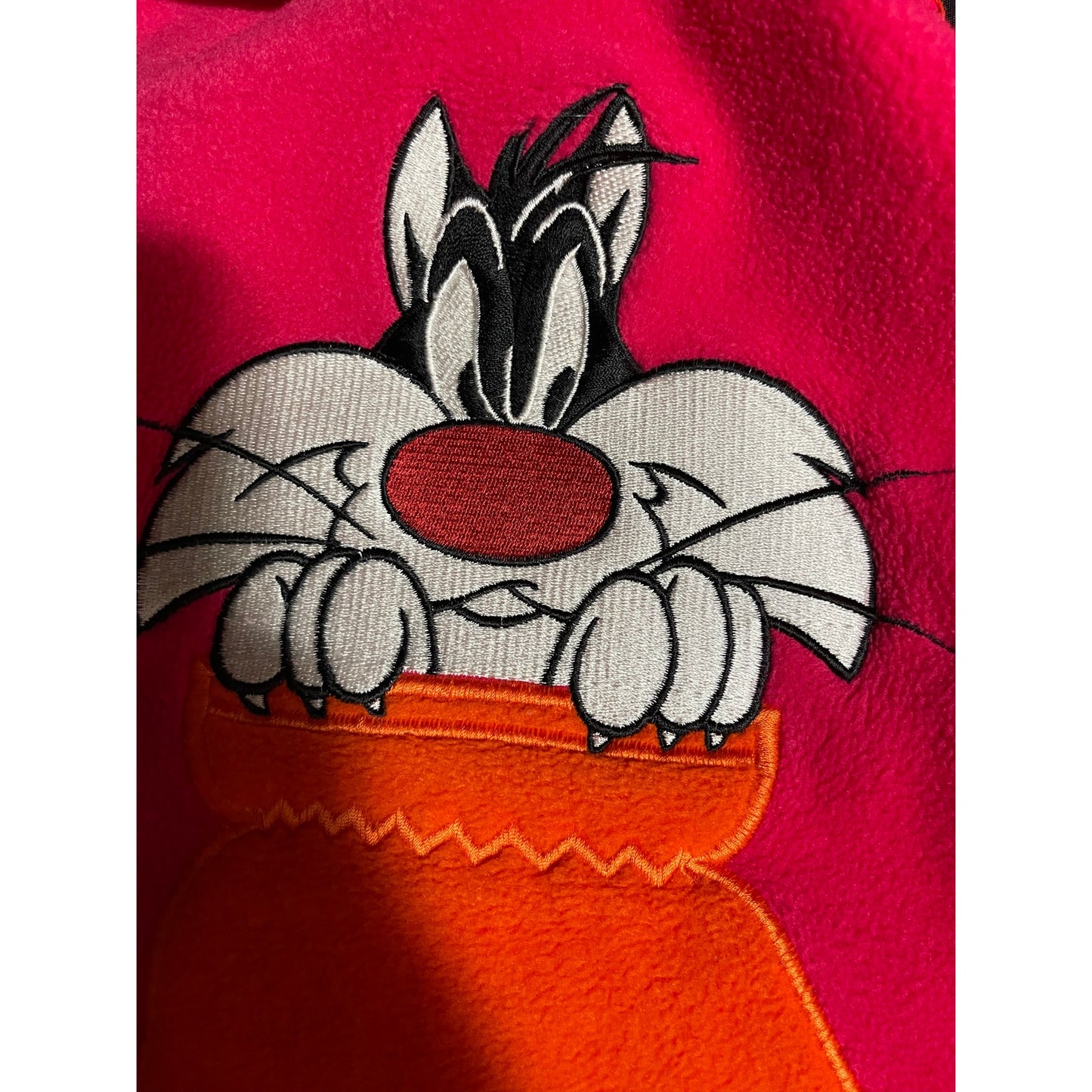 Vintage Y2K Looney Tunes Sylvester & Tweety Bird Pink Embroidered Fleece Scarf