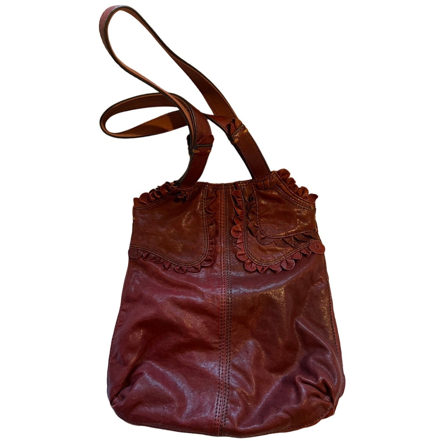 Lucky Brand Brick Red Distressed Lamb Leather Shoulder Bag