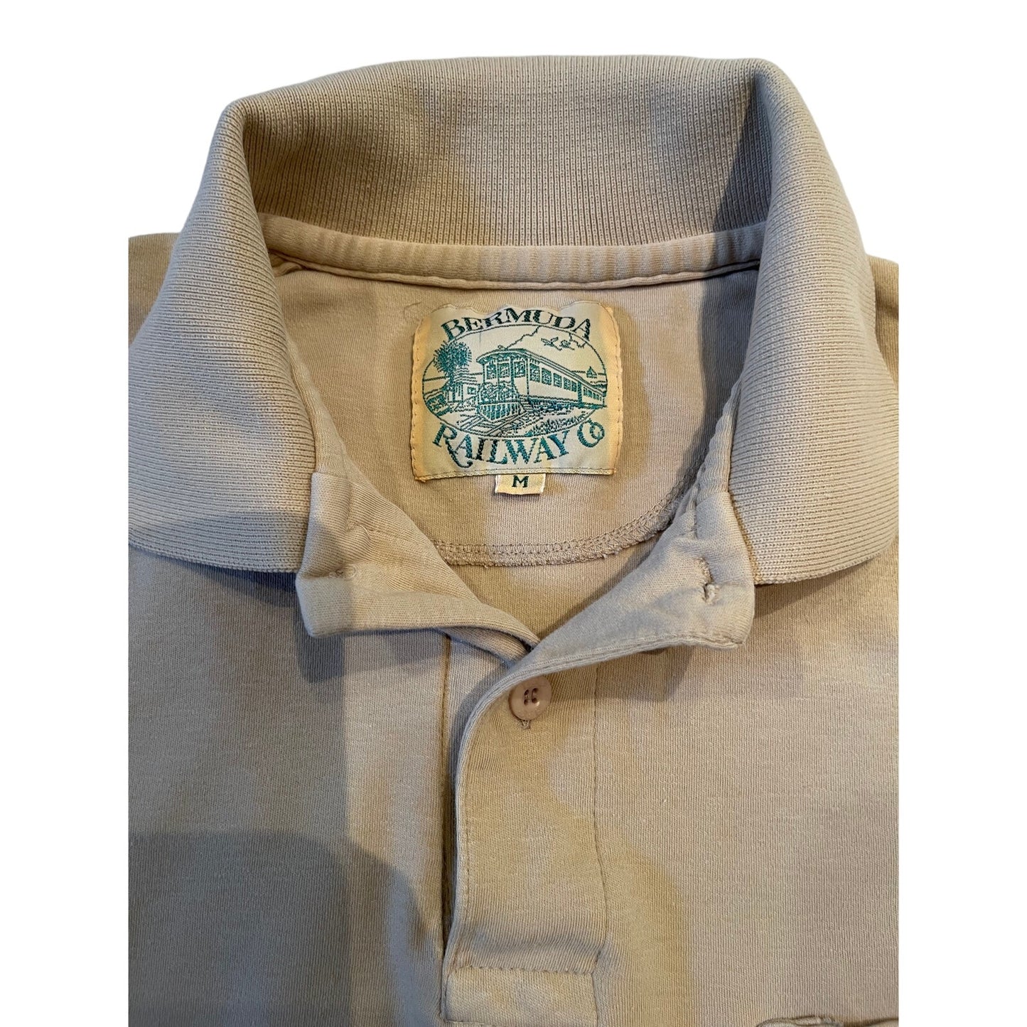 Vintage Bermuda Railway 100% Cotton Medium Beige / Tan Polo Shirt Golf