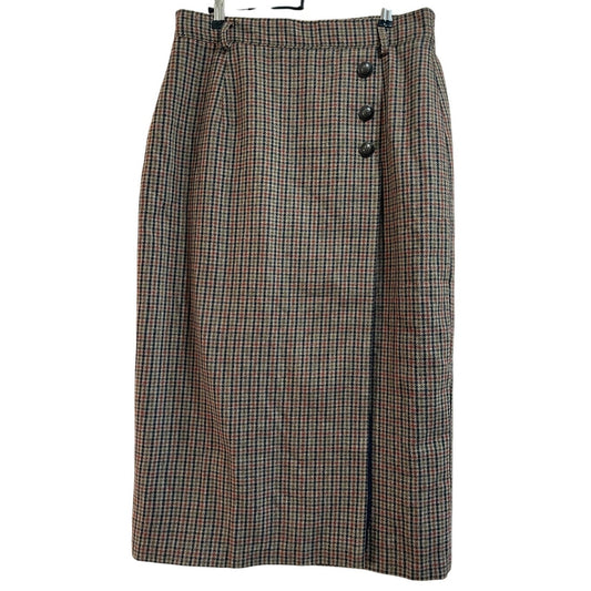 Vintage Norton McNaughton Wool Blend Midi Skirt Size 14 - Button Accents