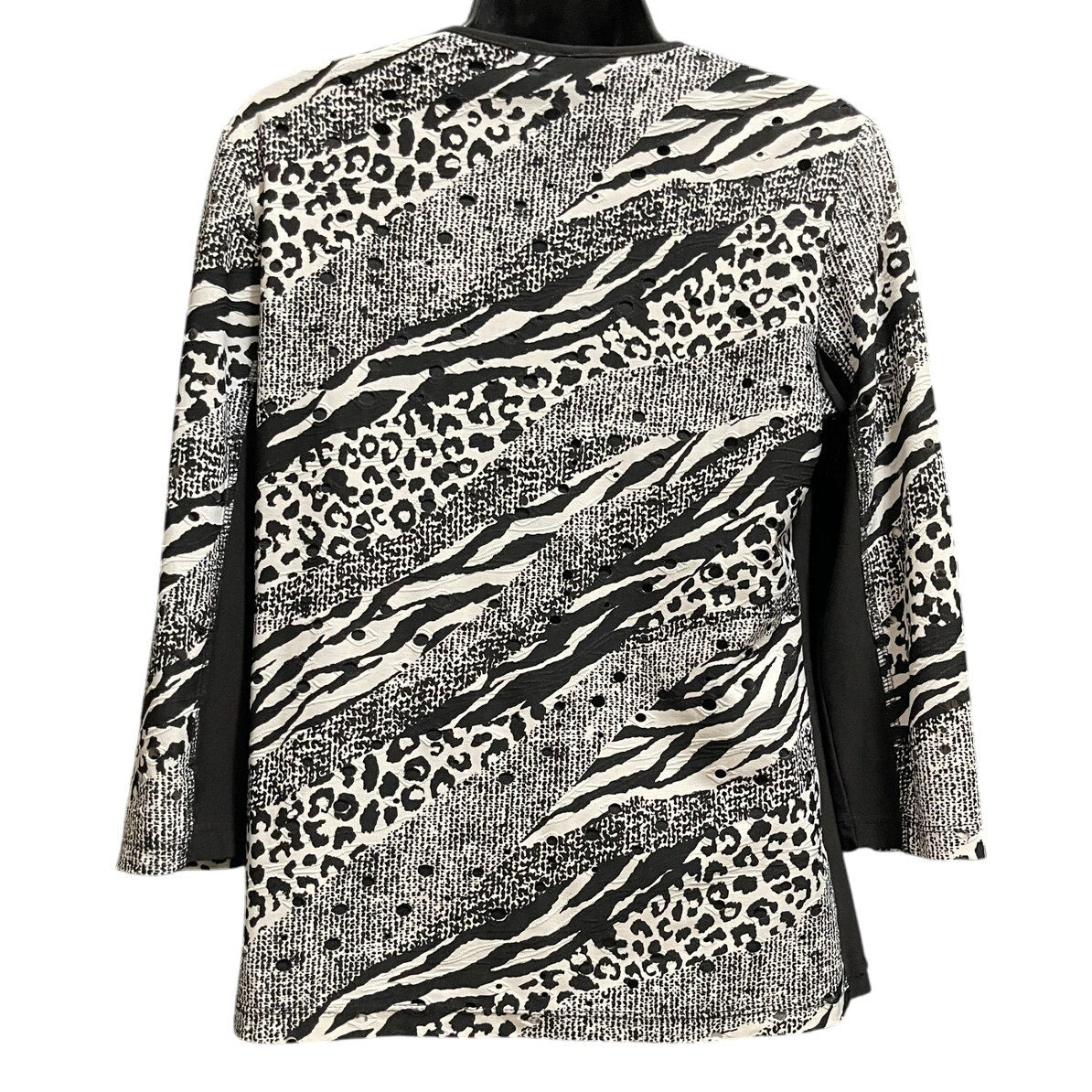 Libra Size Medium 3/4 Sleeve Animal Print White & Black Blouse
