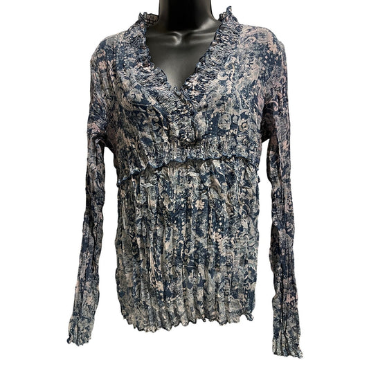 Axcess (Liz Claiborne) Long Sleeve Sheer Paisley Print Blue Blouse - Size 10