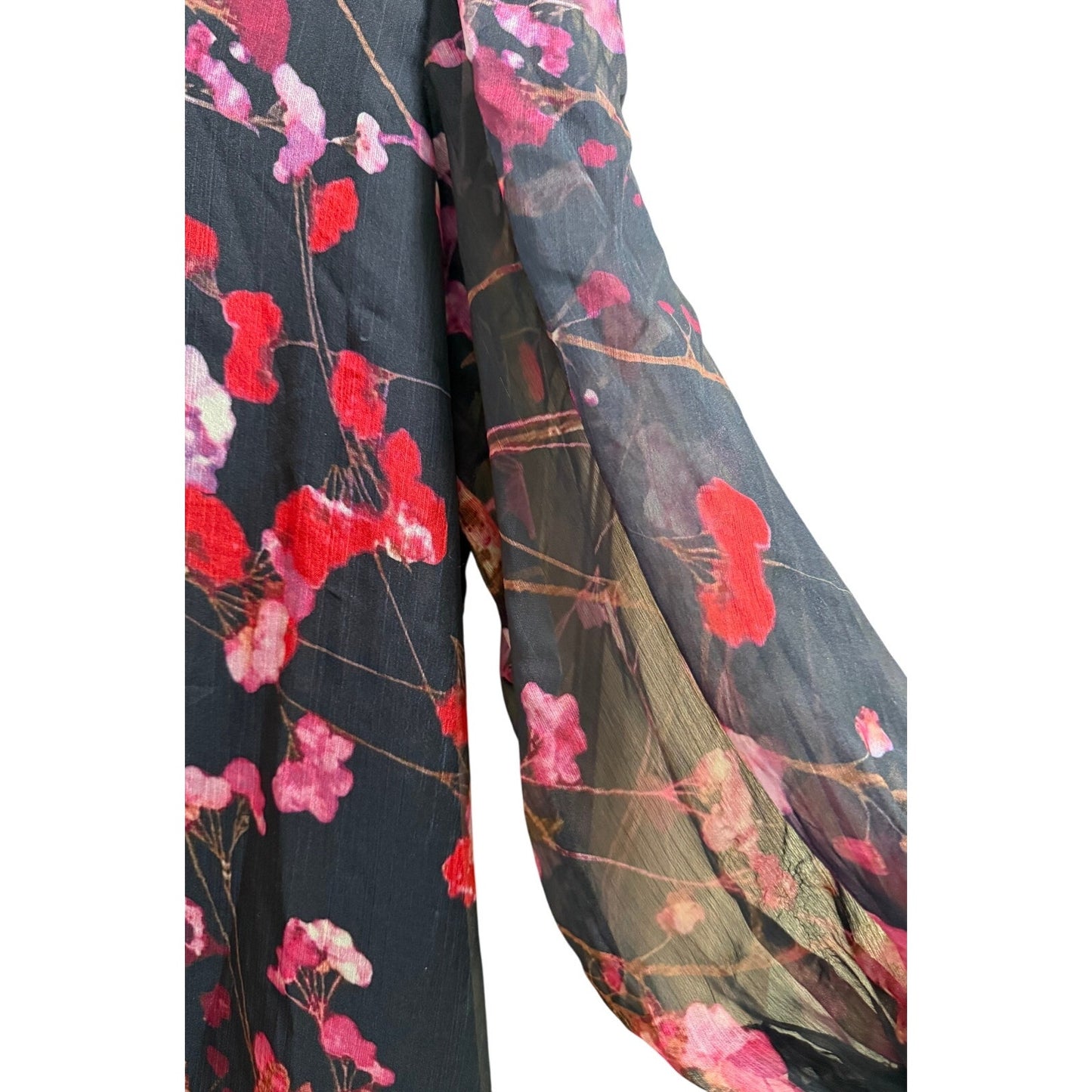 Vintage Sue Sartor Black & Red Floral Sheer Long Sleeve Mini Dress - XL