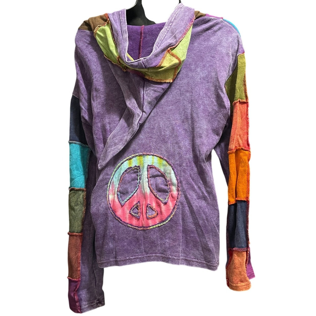 Shop Therapy Made in Nepal 100% Cotton Embroidered Zip Up Color Block Hoodie M/L