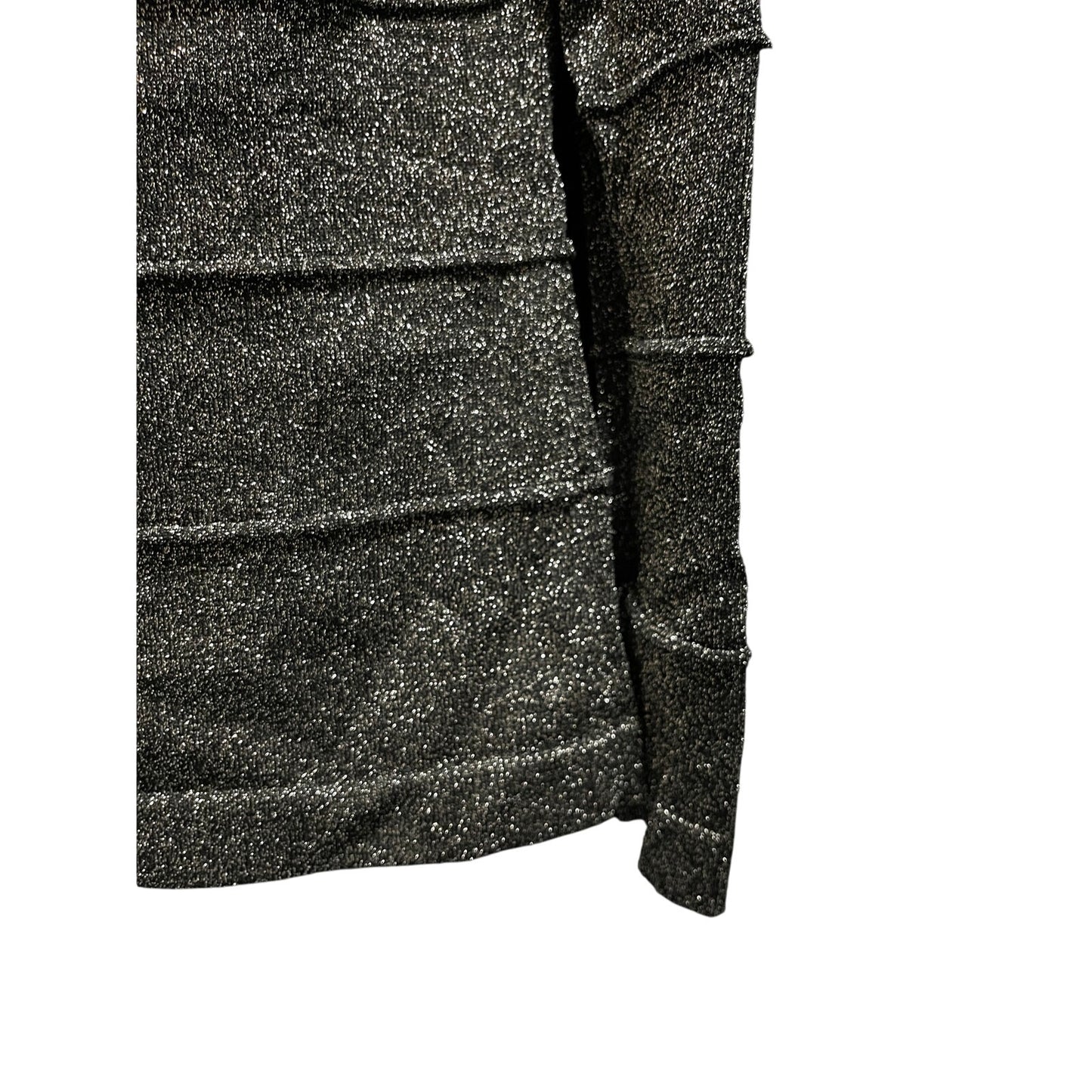 Cache Long Sleeve Slinky Knit Top Tunic Size Large Silver Black Metallic