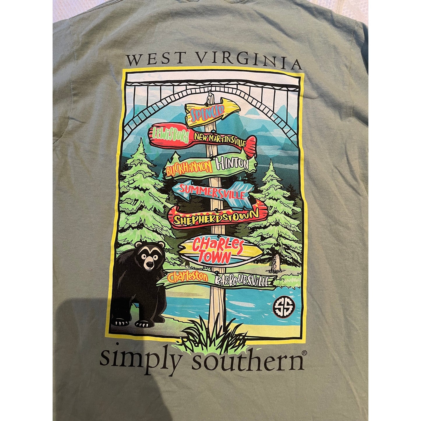 Simply Southern Unisex Small Green Long Sleeve Cotton West Virginia Graphic Tee
