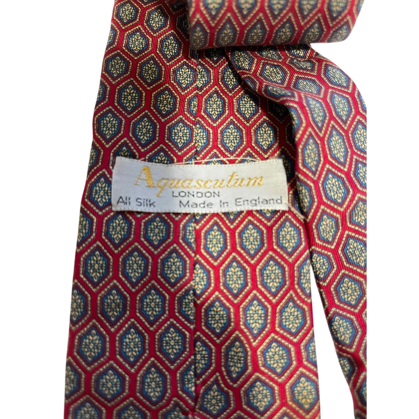 Vintage Aquascutum 10% Silk English Made Red Patterned Necktie
