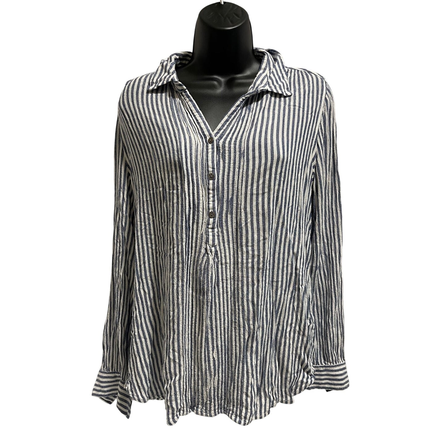 Beach Lunch Lounge Blue & White Striped Button Up Long Sleeve - Size Medium