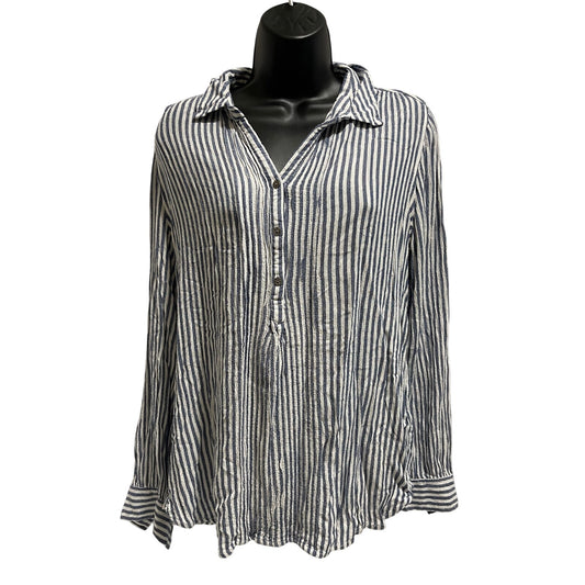 Beach Lunch Lounge Blue & White Striped Button Up Long Sleeve - Size Medium