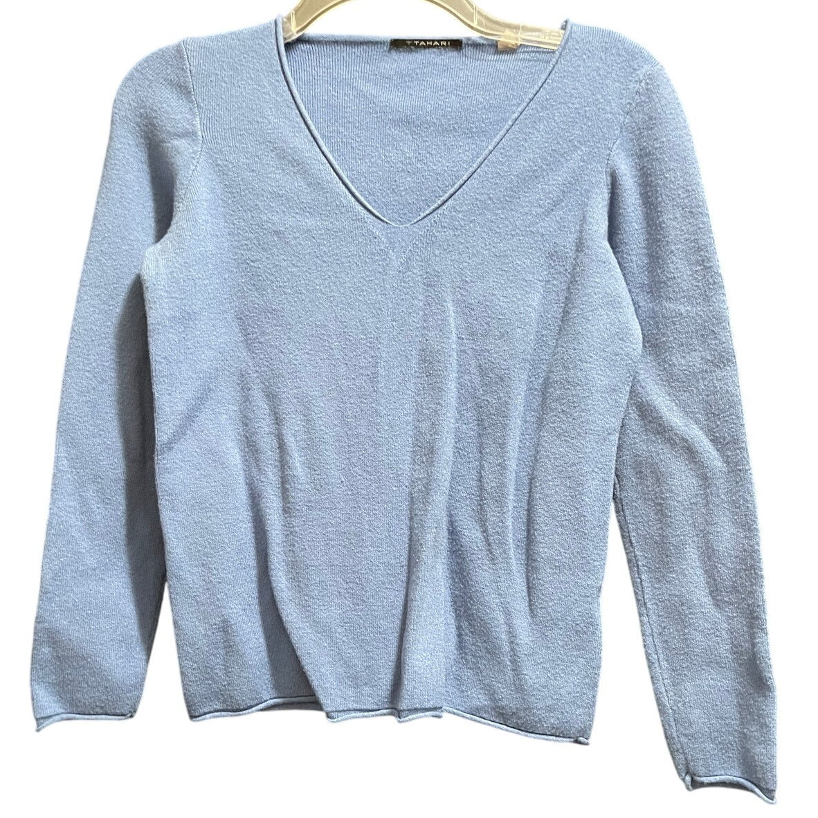 Tahari Light Blue Long Sleeve Deep V-Neck Sweater - Medium
