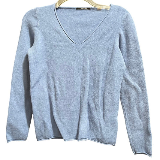 Tahari Light Blue Long Sleeve Deep V-Neck Sweater - Medium