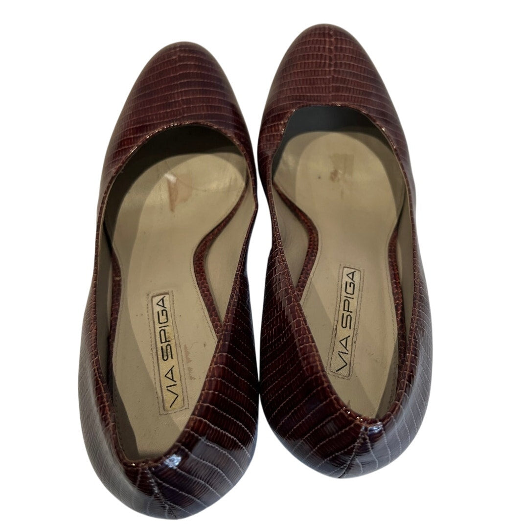 Via Spiga - Red Leather Snake Skin Style - Pump Heel- 7M - Closed Toe