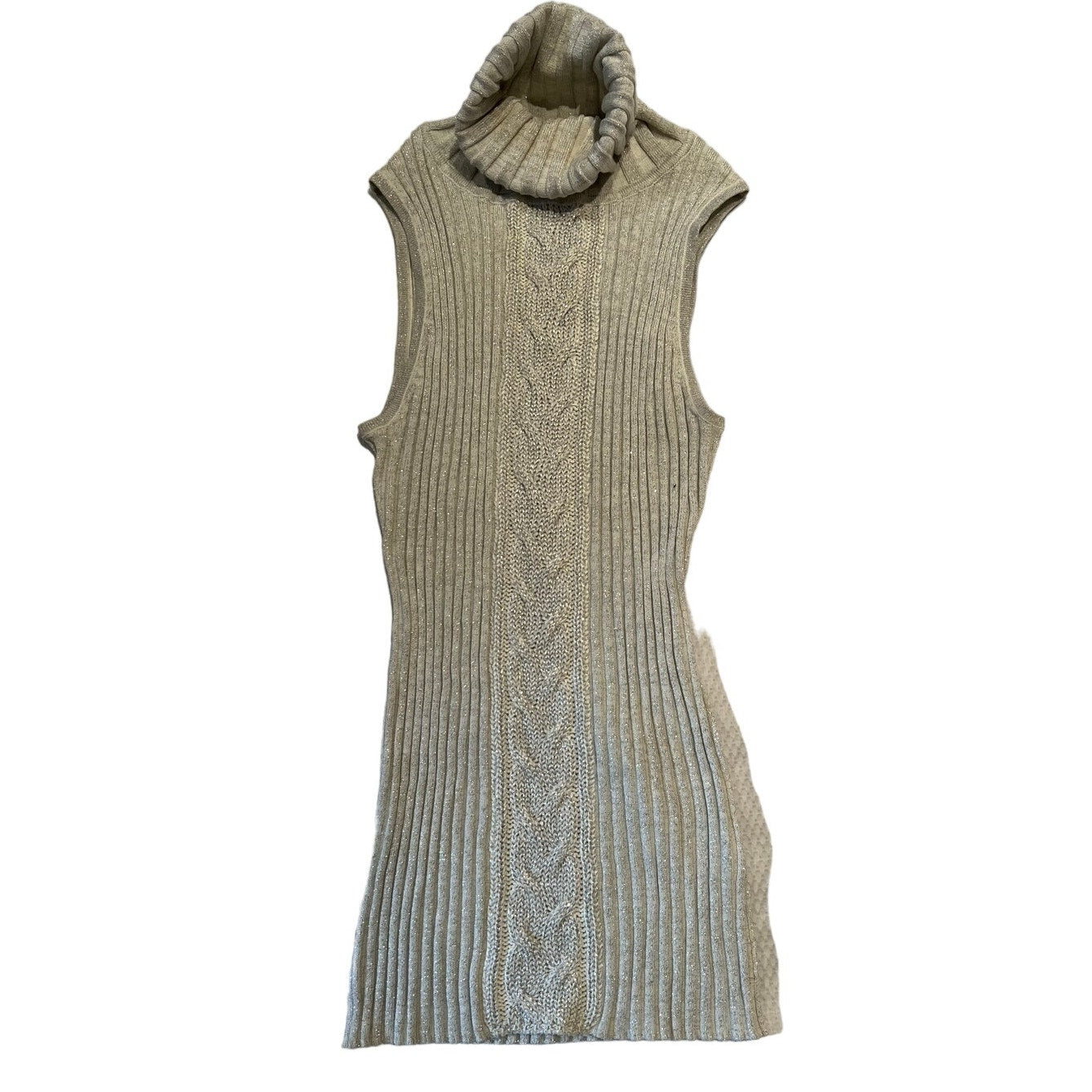 Star City Sleeveless Silver Metallic Thread Turtleneck Sweater Dress- Size M