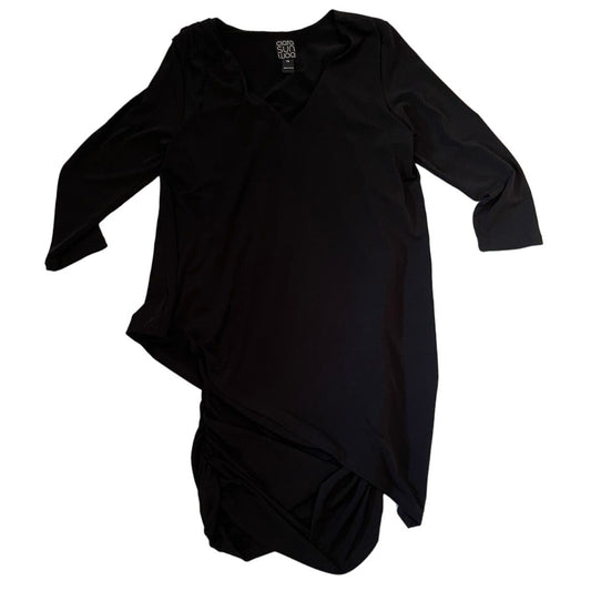 Clara Sun Woo Black Runched Layered Cocktail Evening Dress Size XS Long Sleeved