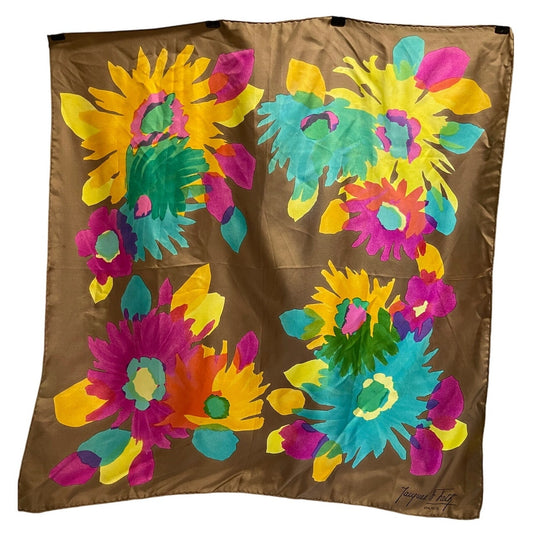 Vintage Jacques Fath Late 1960's Multicolor Silk Square Women's Designer Scarf