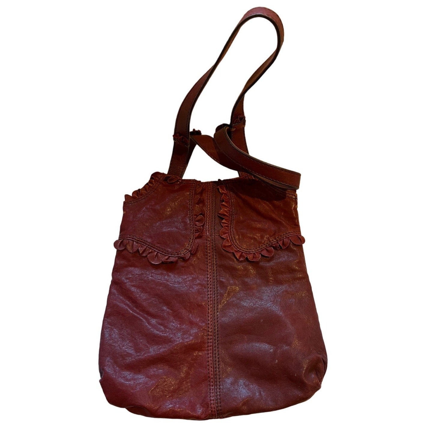 Lucky Brand Brick Red Distressed Lamb Leather Shoulder Bag