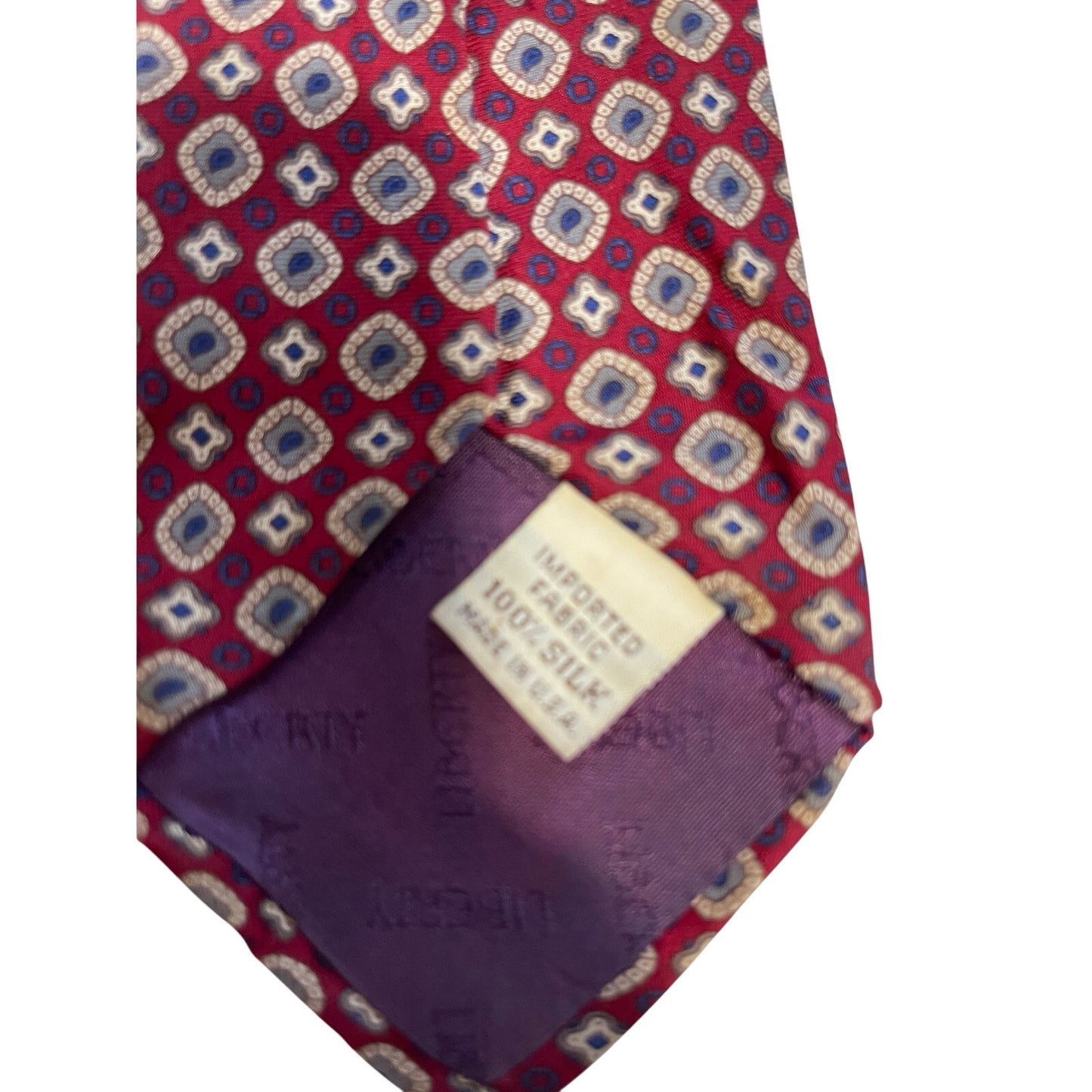 Vintage Liberty of London 100% Silk Red Blue Circle Patterned Necktie Men's Tie