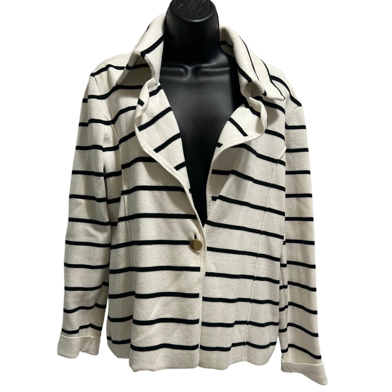 Cache 100% Cotton - Black x White Striped Knit Blazer Size 12