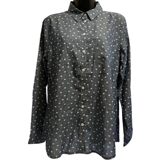 NWT Ann Taylor The Loft 100% Cotton Lightweight Floral Chambray Button Up Medium