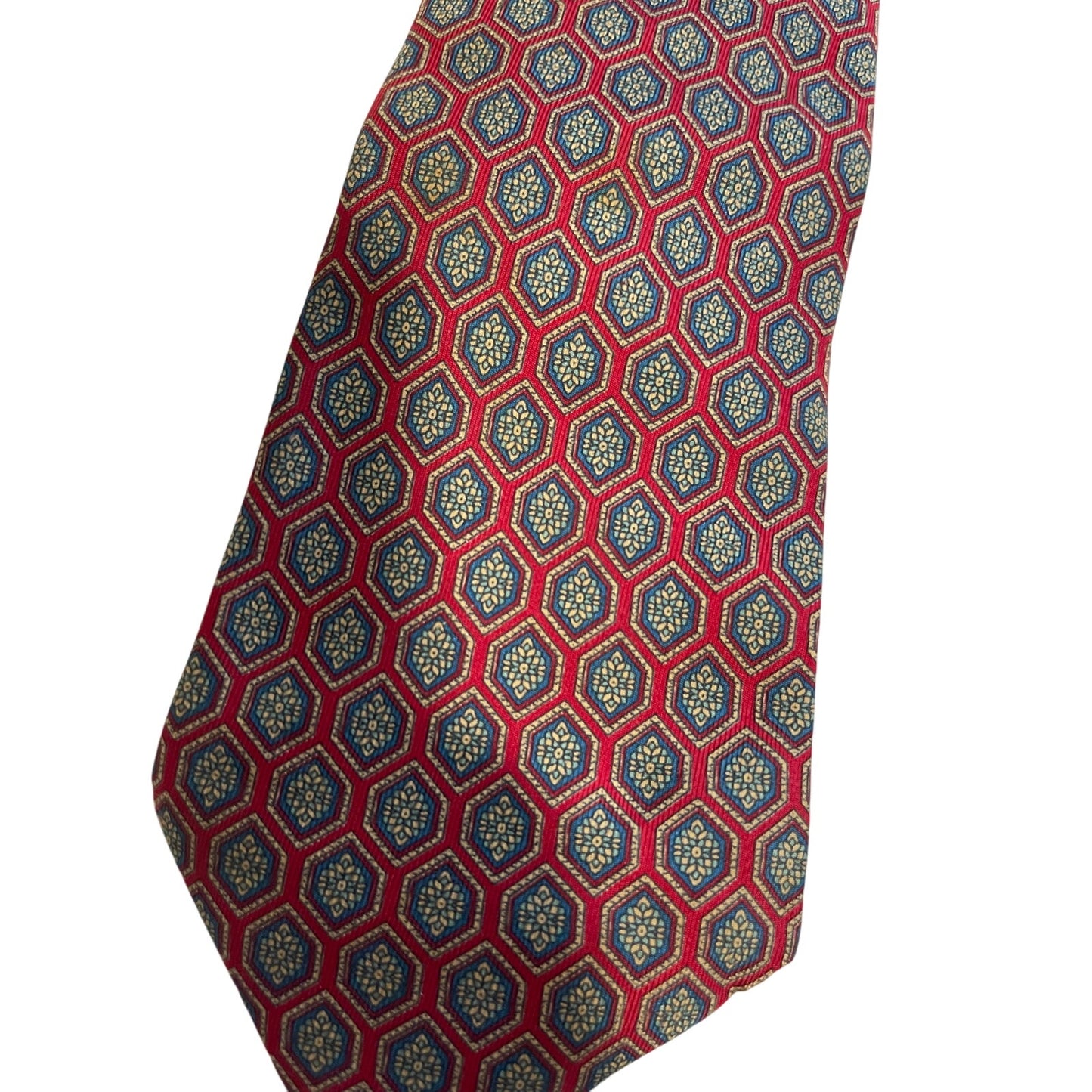 Vintage Aquascutum 10% Silk English Made Red Patterned Necktie