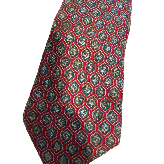 Vintage Aquascutum 10% Silk English Made Red Patterned Necktie
