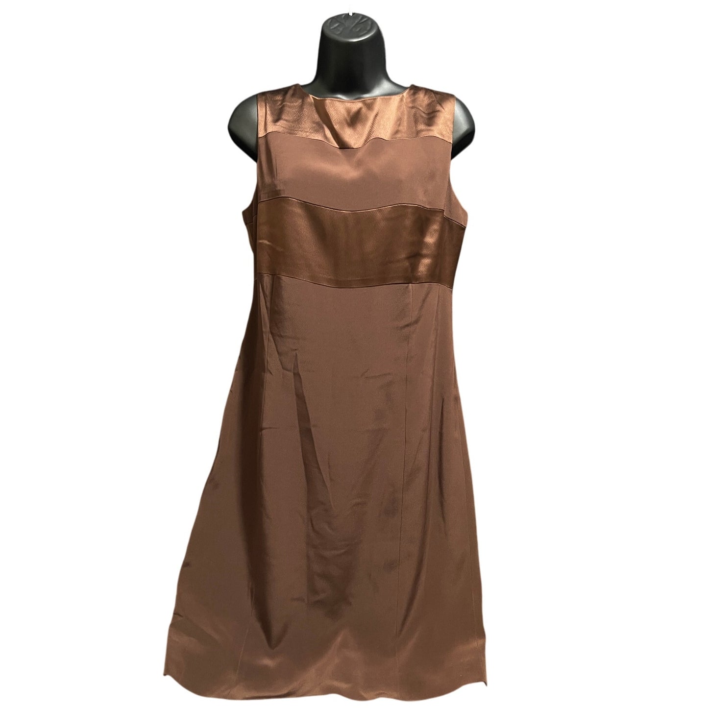 Vintage Jones New York Brown Striped Satin Type Lined Size 8 Sheath Dress