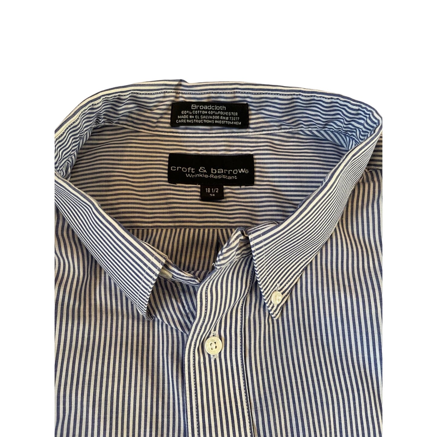 Vintage Croft & Barrow Broadcloth Wrinkle Resistant Striped Shirt Mens 18 1/2 36