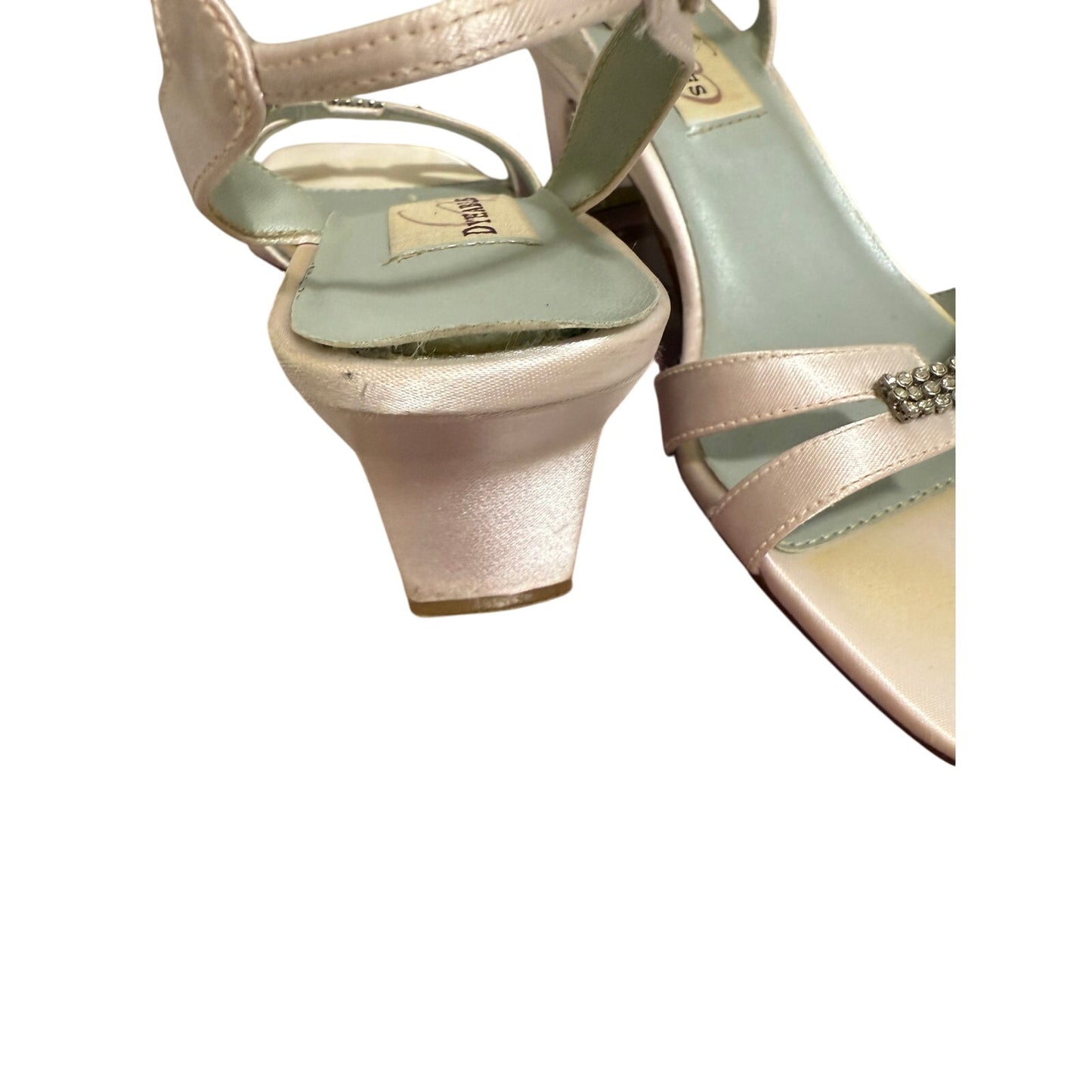 Dyeables Soft Pink Satin Size 5.5B Sandal Heels w/ Rhinestone Accent