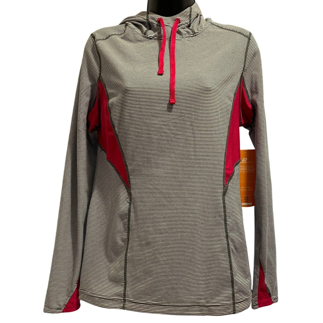 NWT Road Runner Gray Striped Hoodie Pink Lining - Size Medium