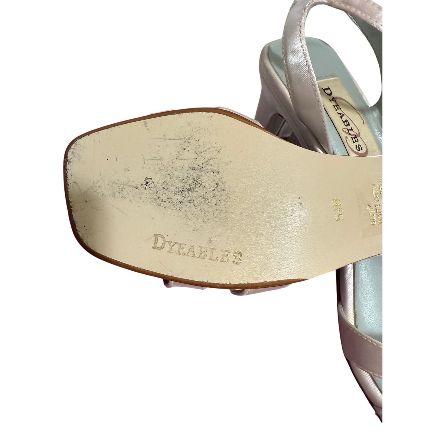 Dyeables Soft Pink Satin Size 5.5B Sandal Heels w/ Rhinestone Accent
