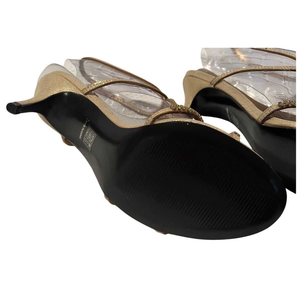 New In Box Marrinelli Size 8 Gold Twinkle Heels Strappy