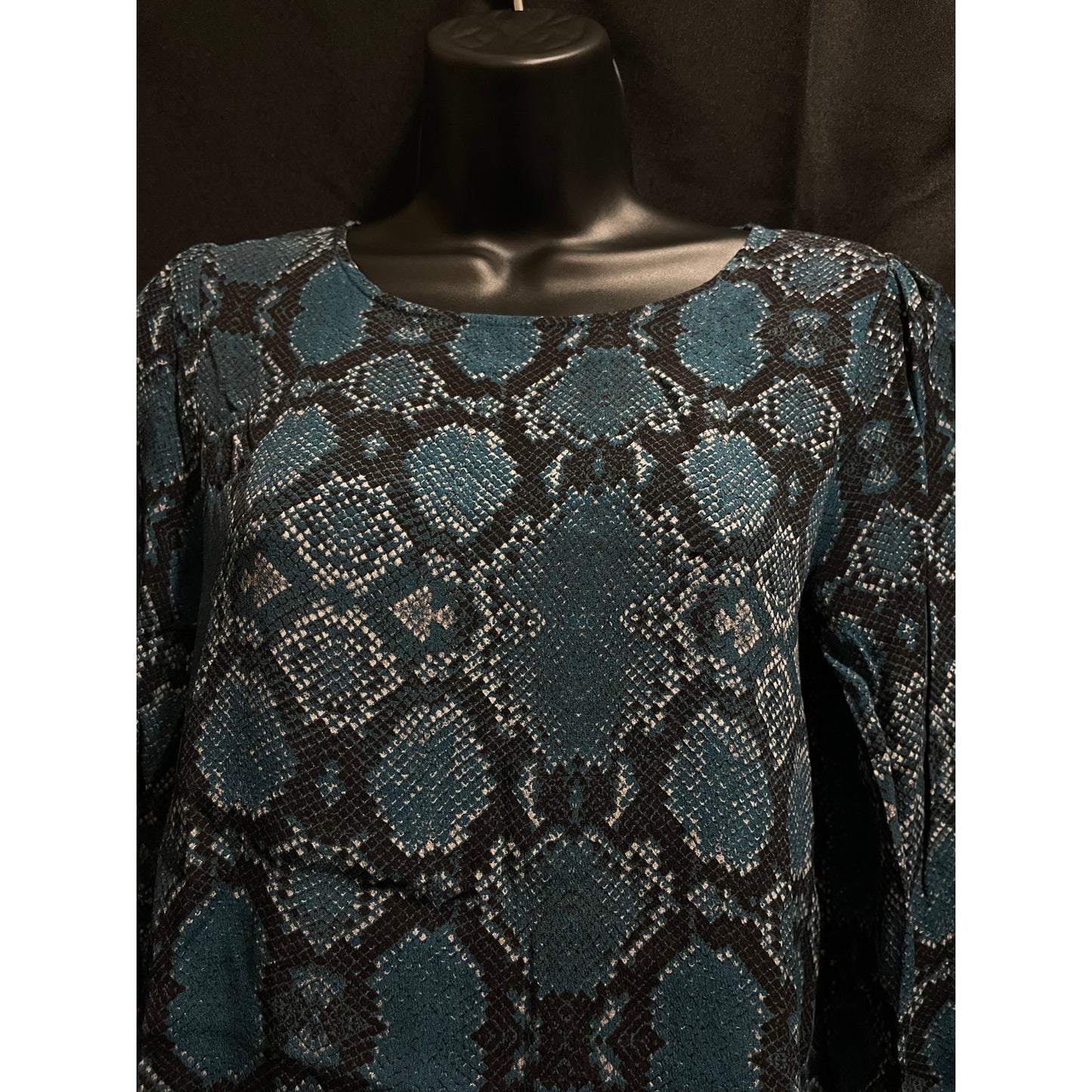 Ichi Blue & Teal Animal Print Long Sleeve Mini Dress - Size 34