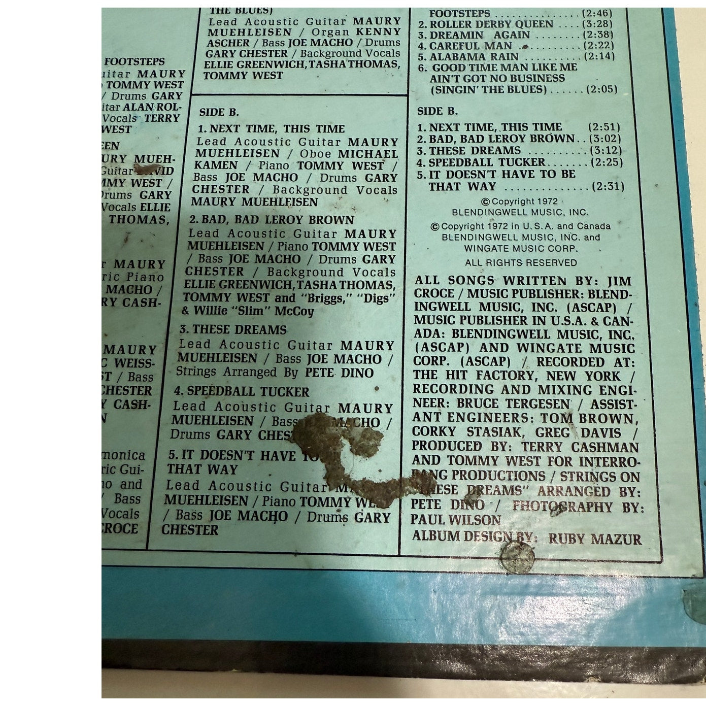 Jim Croce "Life and Times" Vinyl LP 1973 "One Less Set of Footsteps"