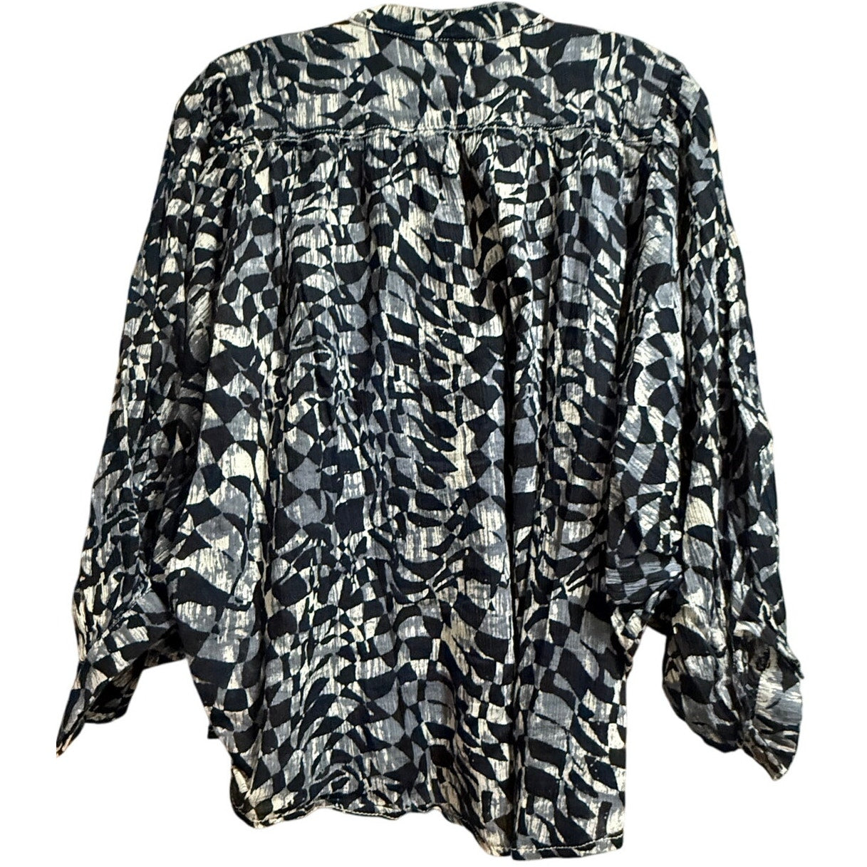 Pilcro Anthropologie Black & Gray Abstract Print Full Button Size XS Blouse