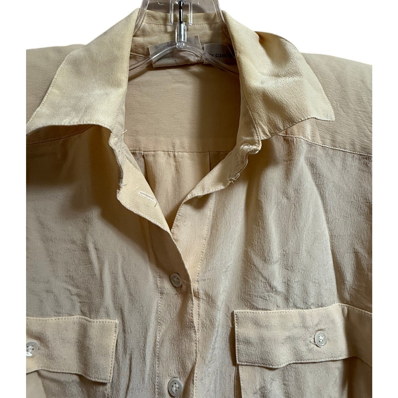 VTG Liz Claiborne Yellow Cream 100% Silk Button Up Blouse Size 6 Shoulder Pads